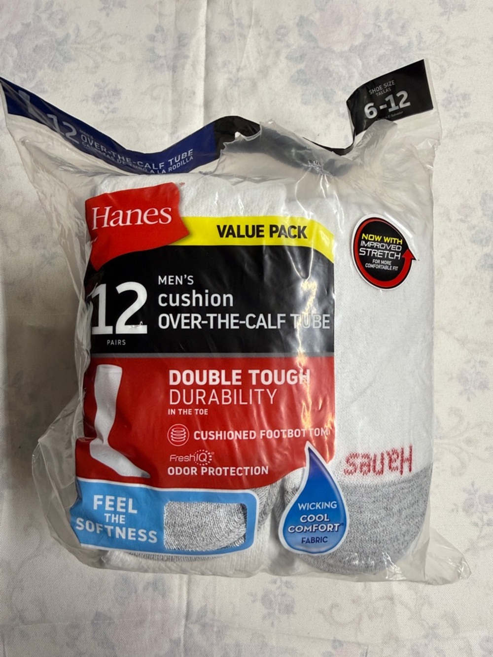 Hanes Men's White & Gray Cushion Over-The-Calf Tube Socks - 11 PACK
